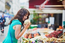 Beautiful French woman choosing ripe organic melon on a Parisian local market. Customer in food store, supermarket or hypermarket concept; Shutterstock ID 608623172; purchase_order: 611232 ; job: MarCom Italy; client: Nunhems Netherlands BV; other: Beautiful French woman choosing ripe organic melon on a Parisian local market. Customer in food store, supermarket or hypermarket concept; Shutterstock ID 608623172; purchase_order: 611232 ; job: MarCom Italy; client: Nunhems Netherlands BV; other:
